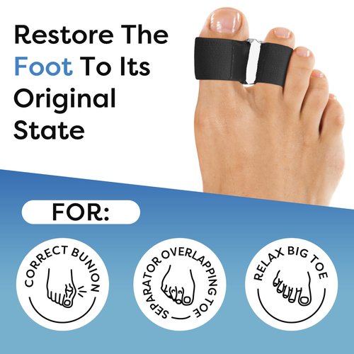 FULEEAN Big Toe Spacer/Corrector,Overlapping Toes, Bunion Pain Relief, Toe Alignment, Soft Silicone/Gel, 2 Loop,Day Night Wear,3 Sizes,Comfortable, Washable. (Black, MIDDLE: WOMEN 9.5-11 /MEN 6.5-9)