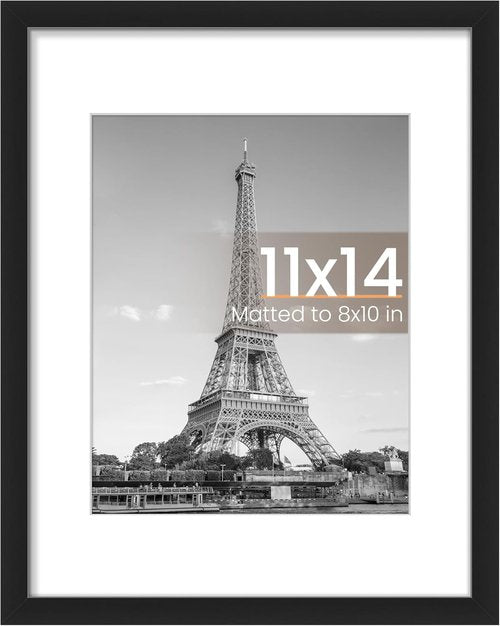 Upsimples 11x14 Picture Frame - Versatile Display for 8x10 Photos with Mat or 11x14 Without Mat - Black, 1 Pack