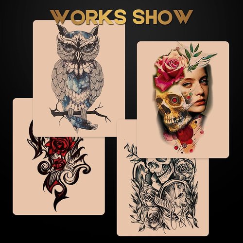 Professional Tattoo Practice Kit for Beginners: 614 Pcs Realistic Training Set with 10 Fake Skin, 50 Transfer Paper, 200 Machine Covers,4 Grip Tape,50 Dental Bibs & 300 Ink Caps