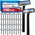 CXYARY 150 Pcs 3 Blade Disposable Razors With Clear Safety Cap, Shaving Razors Bulk for Men &Women, Stainless Steel Blade, Multipurpose Portable Shave Razor for Bathing Hotel Travel, Black