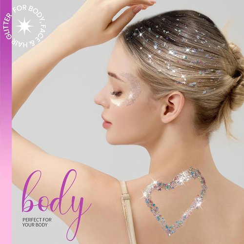 Teenitor Face Glitter Gel Set - 2 Versatile 20g/0.7oz Body & Hair Glitter Gels in White for Makeup