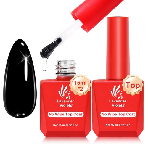 Lavender Violets Gel Polish 2Pcs 15ml No Wipe Top Coat Gel Nail Polish High Gloss Shiny Long-Lasting Clear Top Coat, Soak Off Nail Lamp, Home DIY Professional Manicure and Nail Salon A102x2