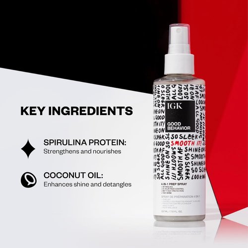 IGK Good Behavior 4-in-1 Prep Spray Travel Size - Frizz Control, Heat Protection & Shine | 2.0 Fl Oz (Pack of 2)