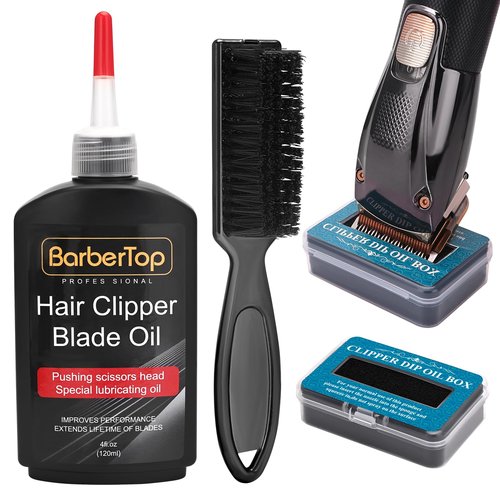 BarberTop Premium Hair Clipper Blade Lubricating Oil for Clippers, with Oil Dip Box and Barber Clipper Brush