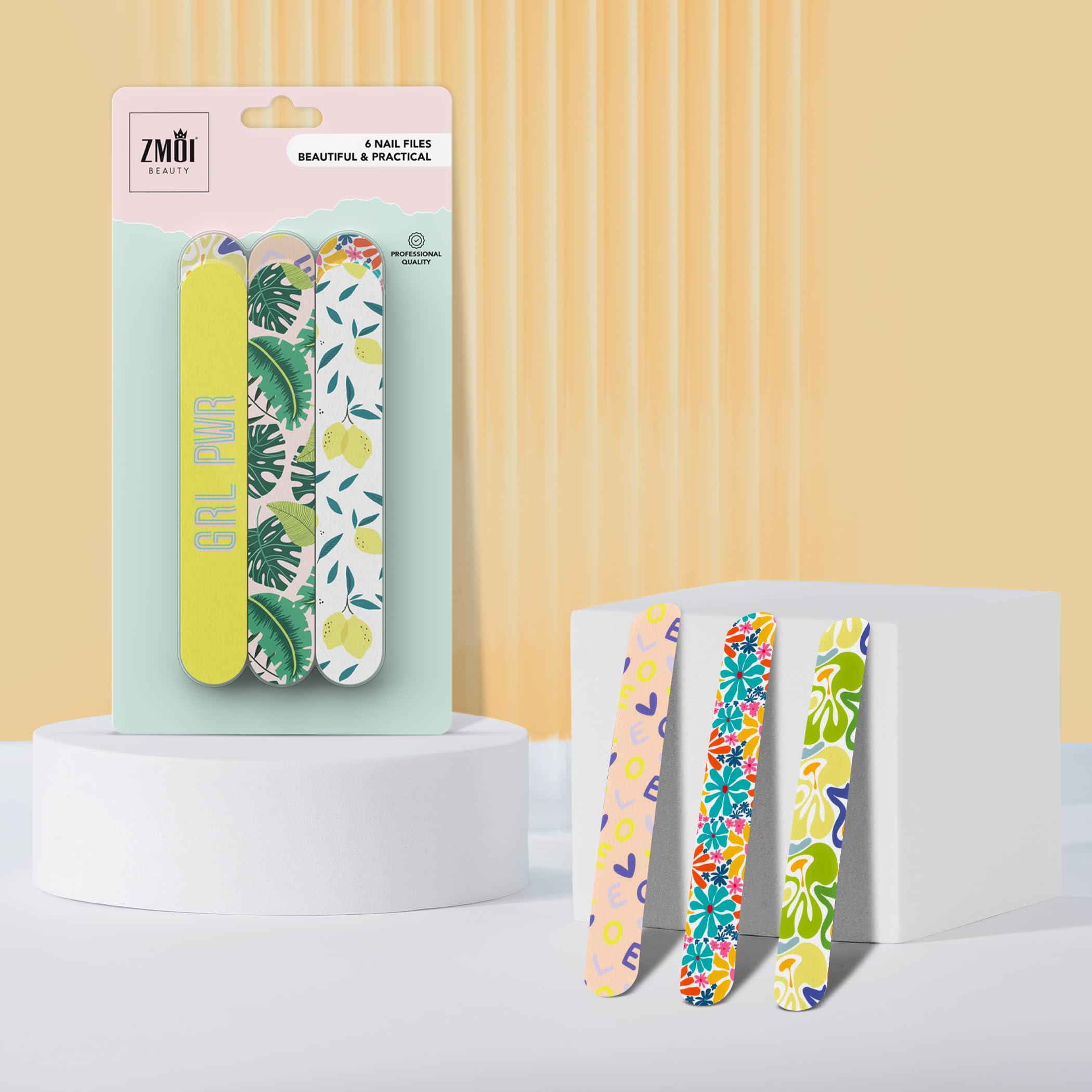 ZMOI Nail Files - Professional Medium Emery Boards 6 Dual-Sided Medium, Fine Grit for Natural/Acrylics - Nail Shapers to Smooth/Refine Nails (Pack of 2)