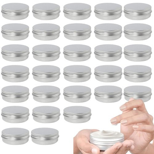 30Pack Aluminum Tin Jars, 2 Oz Tins with Lids Cosmetic Jars, 60ml Screw Top Tin Aluminum Tin Cans Screw Top Metal Tins Small Travel Containers for Creams Lip Balm Containers(2 Oz/60ml)