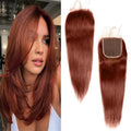 4x4 Straight 20 Inch Closure Transparent 44 Swiss Lace Closure Human Hair Only 12A 100% Unprocessed Brazilian Virgin Remy 150% Density Free Part Pre Plucked With Baby Hair Reddish Brown Color
