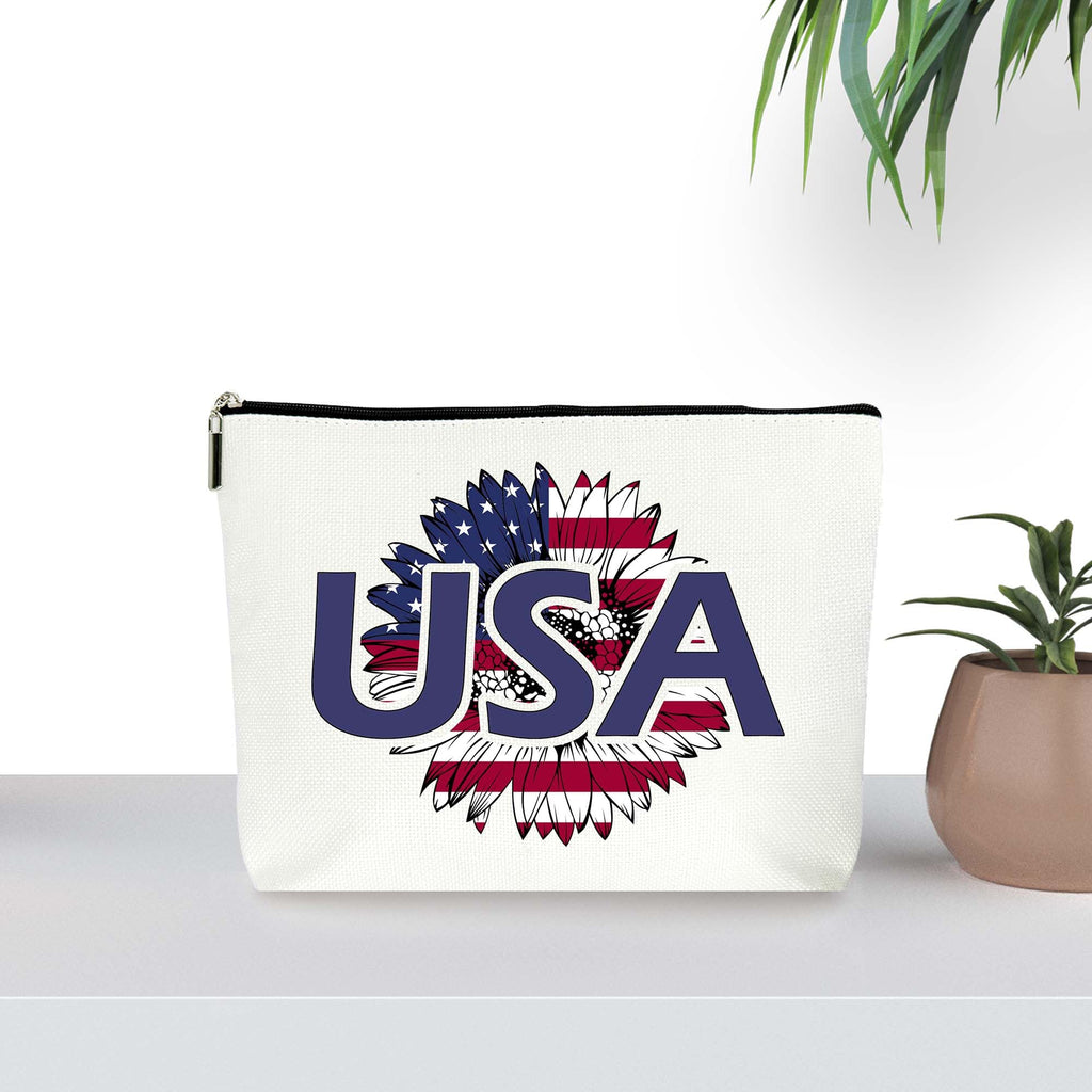 ZYQFN American Flag ‘USA’, Makeup Bag, Cosmetic Bag, Flower Pattern, Gifts For Birthday, Mothers Day, Christmas Day, Independence Day, For Women, Friends, Sisters, Ladys, Patriotic Decorations. (032)