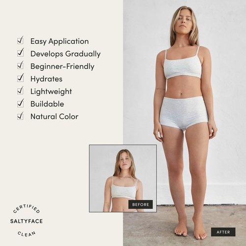 SALTYFACE - Tanning Foam (Light to Medium) - Self Tanner for Body, Legs, Arms, Back - No Color Transfer - Oil Free, Fragrance Free - Streak-Free, Non-Clogging - Vegan Skin Care - 5 FL OZ (150 ML)