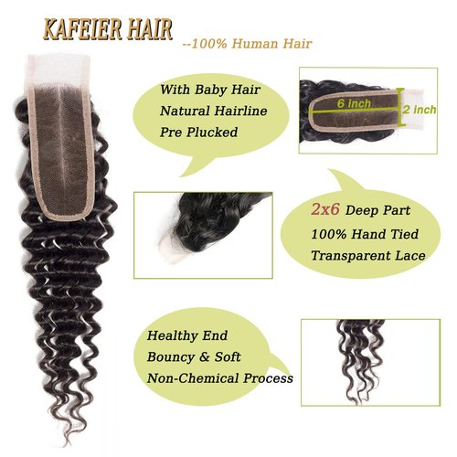 2x6 Deep Wave Lace Closure Human Hair Deep Part Closure Hd Transparent Brazilian 2x6 Lace Closure With Baby Hair Color Black 18 Inch