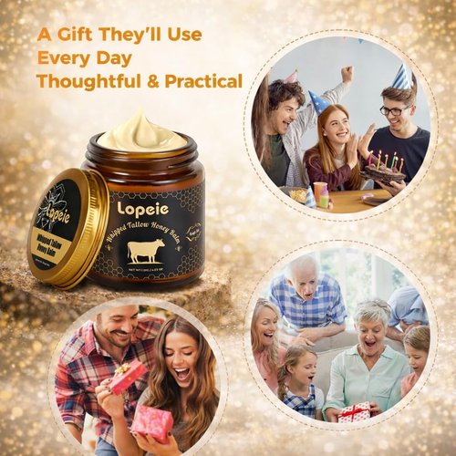 Lopeie Upgraded Organic Beef Tallow for Skin & Face – Whipped Grass-Fed Tallow and Honey Balm for Dry, Sensitive Skin, Natural Hydrating Face Moisturizer with Raw Honey (Unscented)
