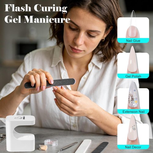 NXJ INFILILA Mini UV Nail Lamp, Cordless Portable LED Light for Gel Nails - Fast Flash Cure for Builder Gel & Single Nail Repair, 6 Beads, Ideal for Travel, Beginners & Quick Fixes White