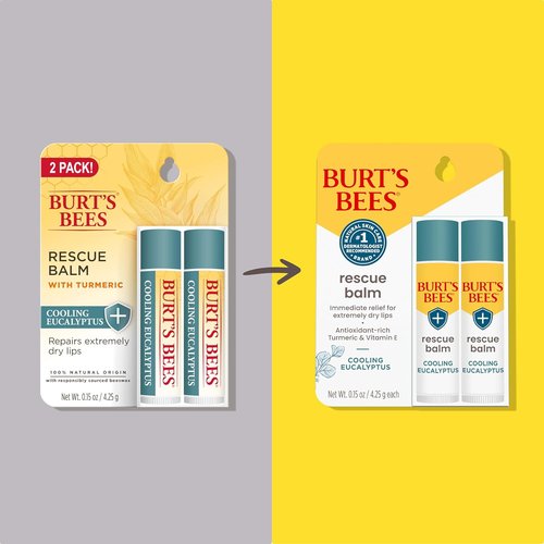 Burt's Bees Natural Rescue Lip Balm - Healing Beeswax & Antioxidant-Rich Turmeric | 2 Tubes