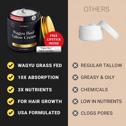 Non-Greasy Beef Tallow for Skin & Hair Growth 5OZ Shea Butter, Vitamin E, Niacinamide, Whipped Grass Fed Beef Tallow for Face Moisturizer Cream, Lotion for Women & Men, Anti-Aging Face Moisturizer