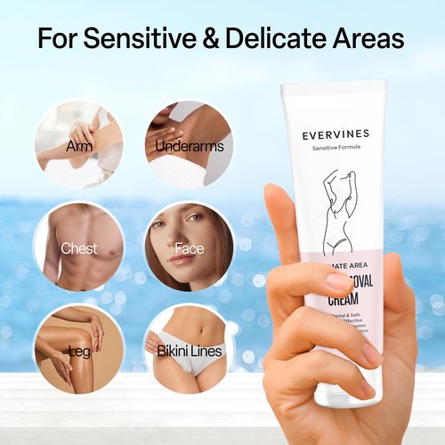 Evervines Hair Removal Cream for Women: Fast & Painless Depilatory for Bikini Pubic Legs Arms Underarms - Sensitive Skin Safe - Travel & Home Use with Scraper – 4.2oz