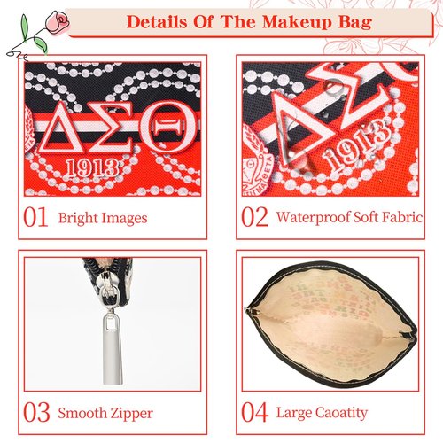 Sorority Gifts for Women DST Make Up Bag 1913 Sigma Theta Paraphernal Gifts for Girls Delta Cosmetic Bag Gift, Style 1