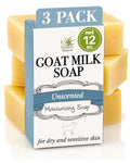 Southern Natural Goat Milk Soap Bar (Unscented 3 Pack) For Dry Sensitive Skin. Natural, Handmade Soap For Men, Women, Kids & Baby. Use On Face & Body