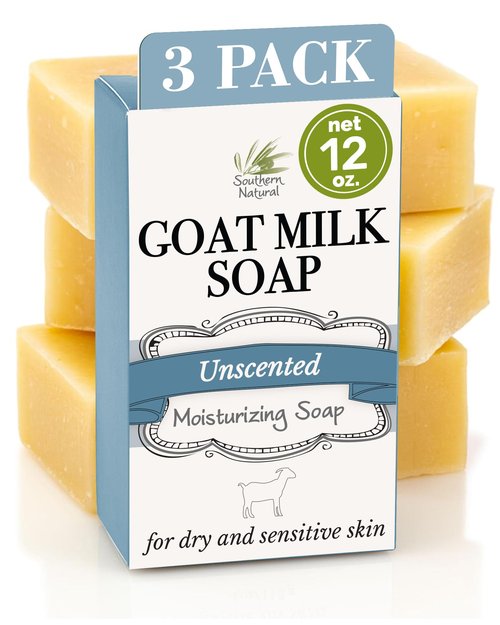 Southern Natural Goat Milk Soap Bar (Unscented 3 Pack) For Dry Sensitive Skin. Natural, Handmade Soap For Men, Women, Kids & Baby. Use On Face & Body