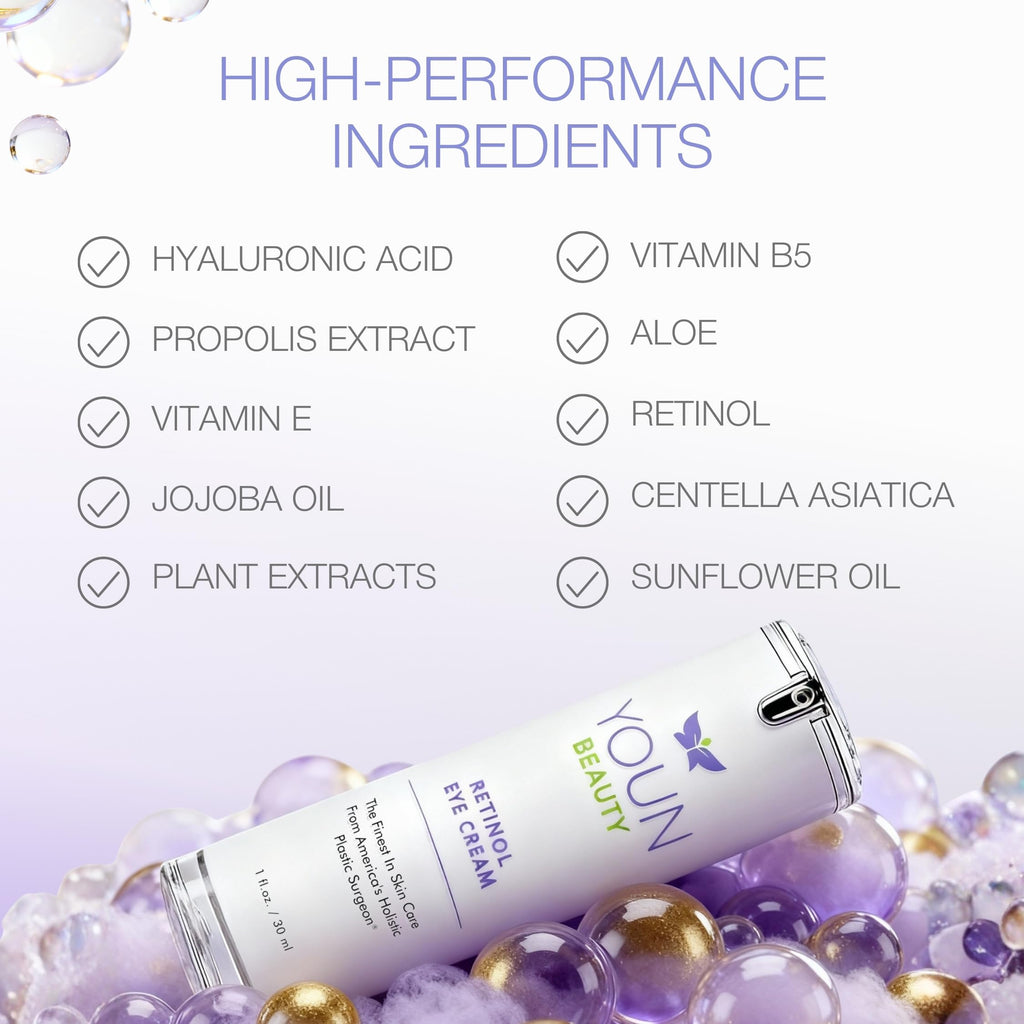 YOUN Beauty Retinol Eye Cream by Plastic Surgeon Dr. Anthony Youn | Paraben-Free Night Eye Cream with Liposomal Retinol & Hyaluronic Acid | Under Eye Cream for Hydration and Skin Firming, 1 Fl Oz