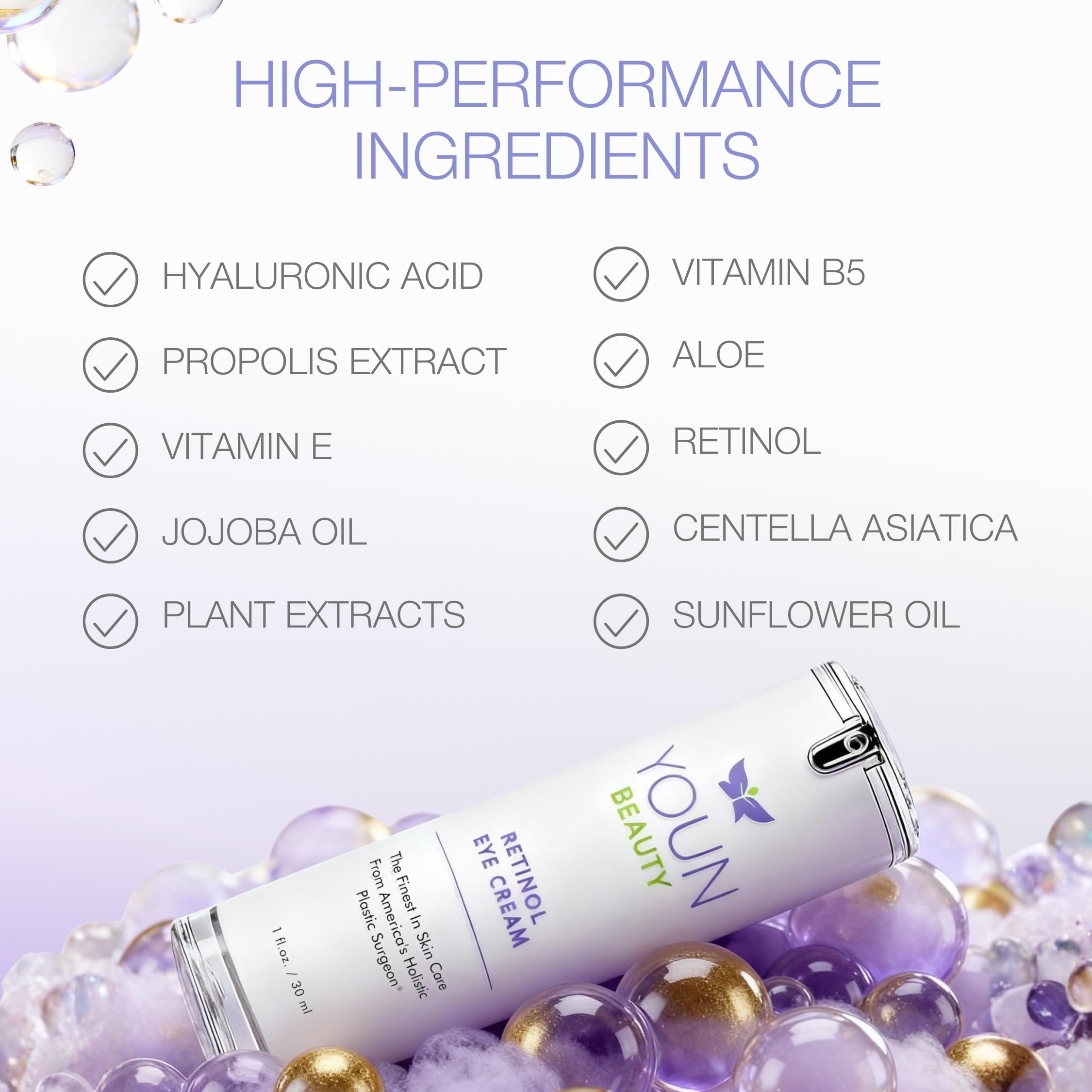 YOUN Beauty Retinol Eye Cream by Plastic Surgeon Dr. Anthony Youn | Paraben-Free Night Eye Cream with Liposomal Retinol & Hyaluronic Acid | Under Eye Cream for Hydration and Skin Firming, 1 Fl Oz