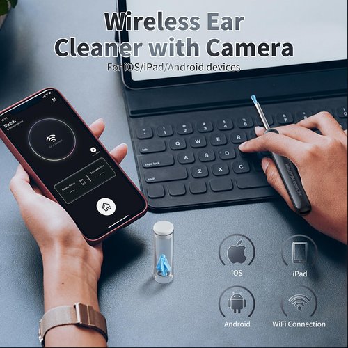 AIFINI Ear Wax Removal, Ear Cleaner with Camera and Light, FSA - HSA Eligible, Ear Wax Removal Tool Camera with 1080P, Ear Cleaning Kit with 6 Spoons, Otoscope for iOS & Android (Black)
