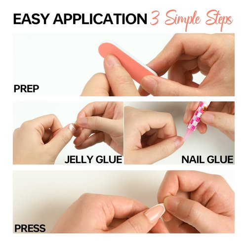 LY LANYOS Press On Nails Almond, Glossy Fake Nails, Supremely Fit Glue on Nails, Reusable Stick on nails with Nail Glue in 16 Sizes, 32 Pcs, a-Pink French