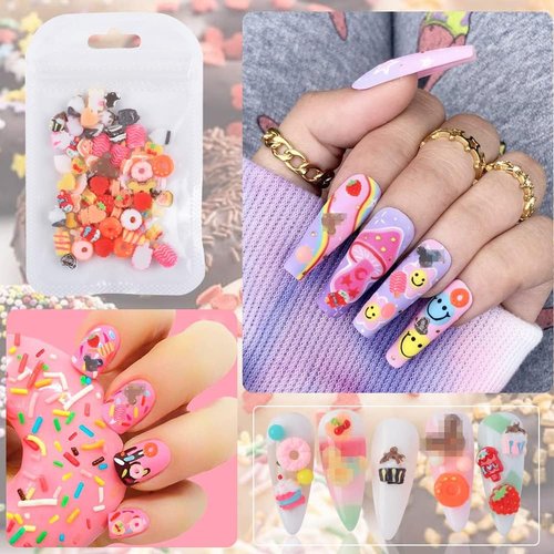 BAIYIYI Candy Decor for Nails Multi Shape Resin Candy Sweet Charms 3D Cute Slime Charms Beads Flatback Dessert Ice Cream Design for DIY Nail Art Craft Accessories with Tweezers(100 Pieces)