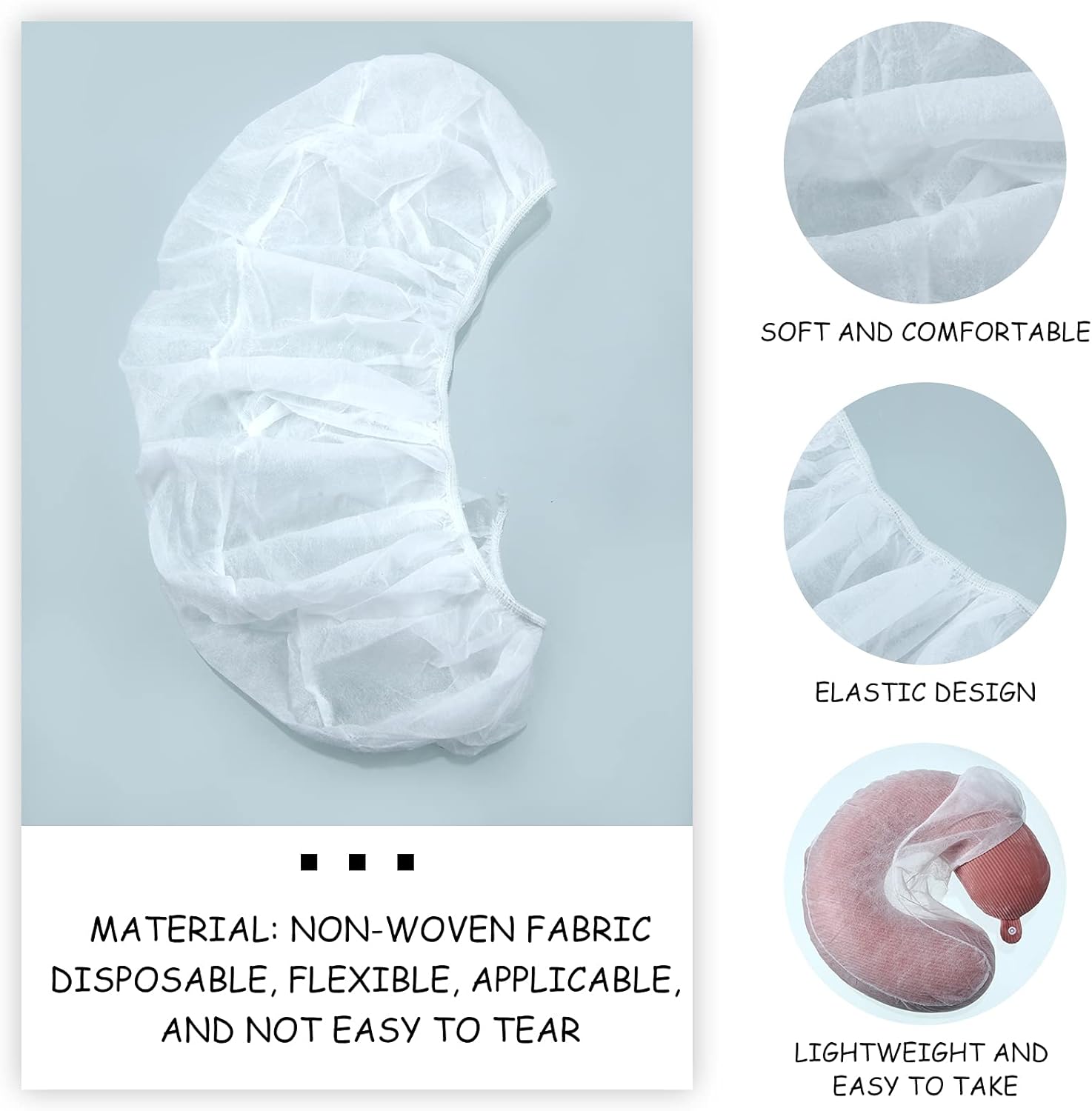 Tatuo Disposable Headrest Covers - 100 Non-Sticking U-Shaped Massage Cradle Covers | 14.2 x 13 Inch, White