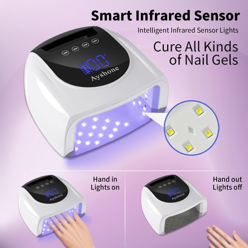 Ayshone Cordless Rechargeable UV Nail Lamp,96W UV Light for Gel Nails with Metal Base,Professional Fast Charger Curing Lamp,4 Timer Setting and Smart Sensor(White)