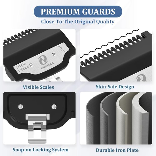 CR8GR8 Clipper Guards Set, Compatible with Wahl Hair Clippers, Guard Number: #1/2, #1, #1 1/2, #2 (Length: 1/16", 1/8", 3/16", 1/4")