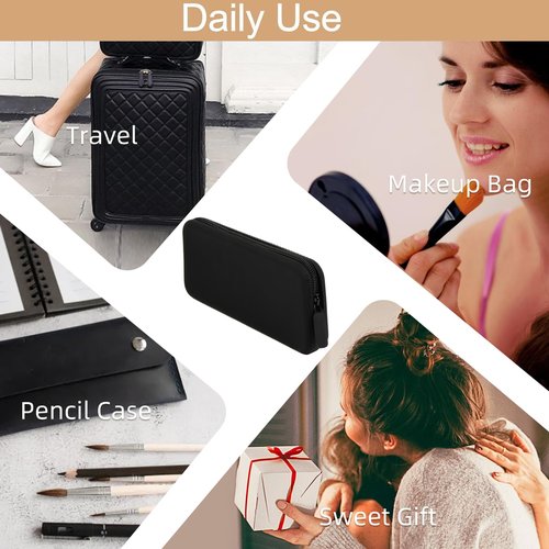 AIBFRID 2PCS Silicone Makeup Brush Bag Travel Zipper Makeup Bag Small Makeup Brush Case Makeup Brush Holder for Travel(Black, Khaki)