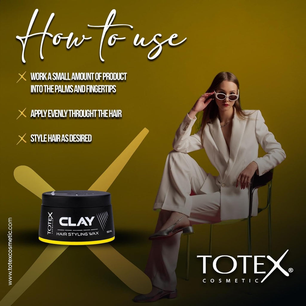 Totex Hair Styling Clay Wax - Natural Matte Finish for Messy Look | Unisex, 150 ml