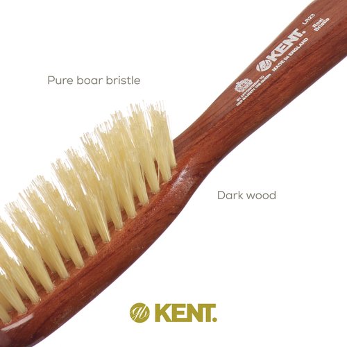 Kent LR23 Finest Ladies Narrow Style, Danta Wood, Pure White Bristle Hair Brush - Short to Medium Length Hair, Handbag Sized, Made in England