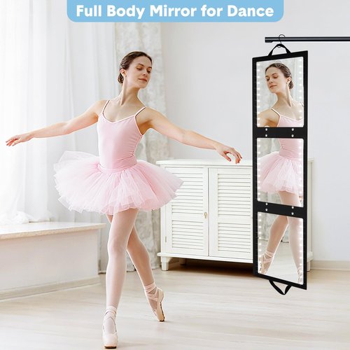 Fabuday Foldable Full Body Length Mirror with Light for Travel - Lighted Rechargeable Trifold Hanging Long Mirror, Folding Portable Tall Mirrors for Camping, RV, Dance, Dressing, Over The Door