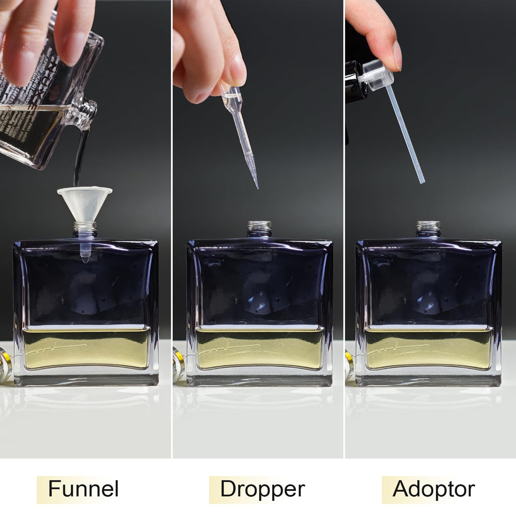 Yerpkefey 100ml/3.4 Oz Glass Spray Bottle Perfume Atomizer,Empty Refillable Perfume Spray Bottle with 3 Kinds of Dispenser (A3)