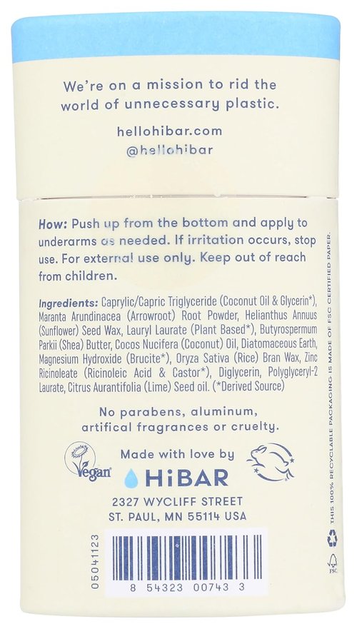 HiBAR Fragrance-Free Sensitive Deodorant - Gentle Formula for Sensitive Skin | 2.25 OZ