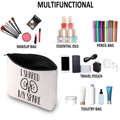 G2TUP Kidney Donor Gift I Shared My Spare Makeup Bag Kidney Transplant Cosmetic Bag Organ Donation Awareness Gift Kidney Giver Zipper Travel Bag (I Shared My Spare White Bag 1.0)