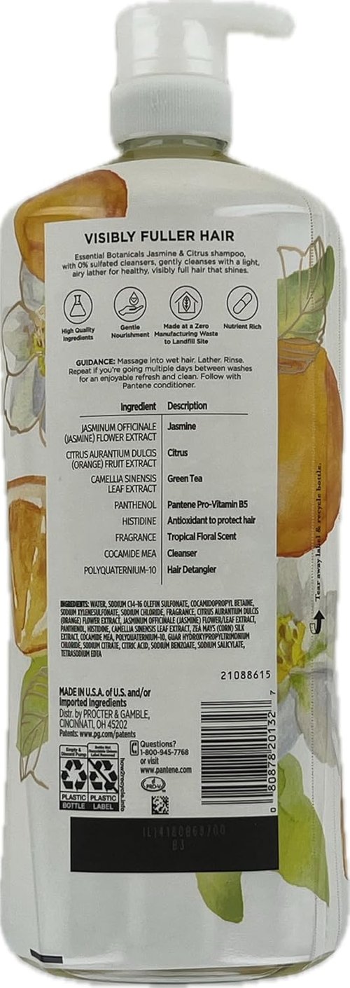 Pantene Essential Botanicals Jasmine & Citrus Shampoo - Nourishing Formula | 38.2 Fl Oz