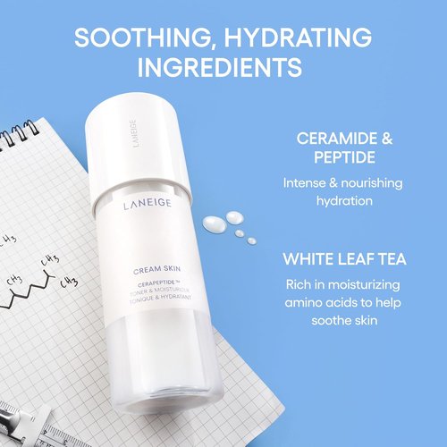 LANEIGE Cream Skin Toner - Lightweight Refillable Milky Toner with Ceramide & Peptide for Hydration & Firming