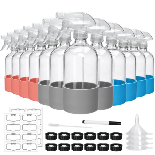 Maredash 16oz Glass Spray Bottles,Empty Reusable Spray Bottles,Glass Spray Bottles for Cleaning,Refillable Containers with Spray Nozzles for Cleaning,Window Cleaner,Hair Care,Flowers12 Pack