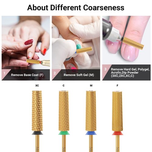 MelodySusie Super Long Tapered Nail Drill Bits, 3/32'' Carbide Tungsten Bits, Suitable for Manicure Pedicure Cuticle Gel Polishing, Professional Advanced Bits, Gold, Series Bit-X, Fine