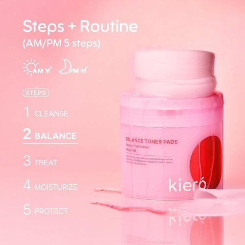 Kiero Balance Toner Pads - Hydrating Exfoliating Facial Toner with AHA & Passion Fruit Extract | 60 Vegan Cotton Rounds
