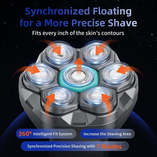 kensen 7D Head Shavers for Bald Men - Dual Speed Bald Head Shavers with LED Display, Electric Razor for Men IPX6 Waterproof Wet/Dry Shaving Head Razor Magnetic Head Balding Clippers for Men Black