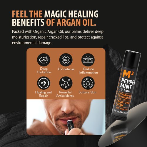 Moroccan Magic Men M3 Organic Peppermint Lip Balm 3 Pack | Ultra-Hydrating & Moisturizing | Natural Mint Lip Repair for Dry Lips | Non-Toxic | Organic Lip Balm for Men