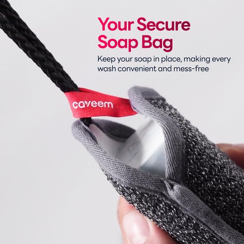 CAVEEM Soap Saver Bag, Rough and Soft Exfoliation Soap Pouch for Bar Soap, Soap Mesh Pocket Bar Holder for Washing Body, Soap Sack Sponge Bag for Shower Bath (2 Pack)