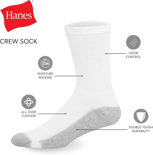 Hanes Men's Double Tough Socks - Moisture-Wicking Crew & Ankle Socks | Black & White Multi-Packs