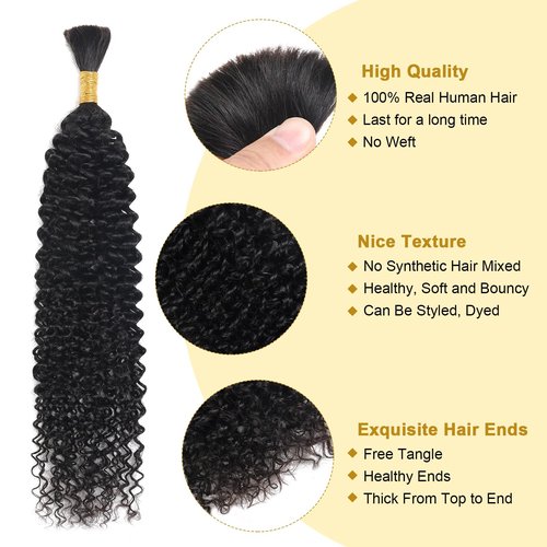 Human Braiding Hair Curly Bulk Human Hair for Braiding No Weft Human Hair Bundles for Braiding Wet and Wavy Human Hair Braiding Hair for Boho Box Braids 100g Per Pack 18 Inch