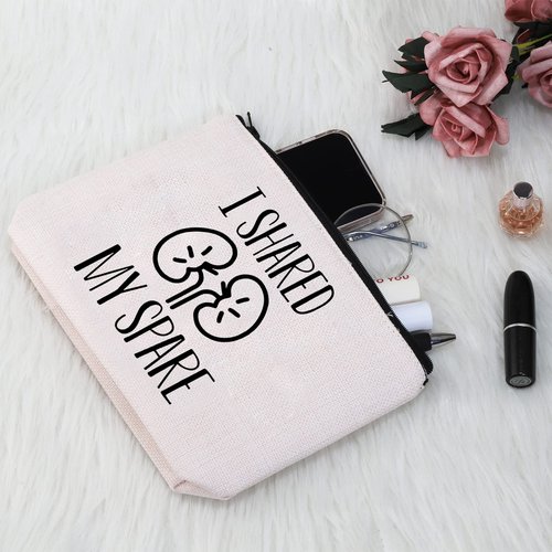 G2TUP Kidney Donor Gift I Shared My Spare Makeup Bag Kidney Transplant Cosmetic Bag Organ Donation Awareness Gift Kidney Giver Zipper Travel Bag (I Shared My Spare White Bag 1.0)