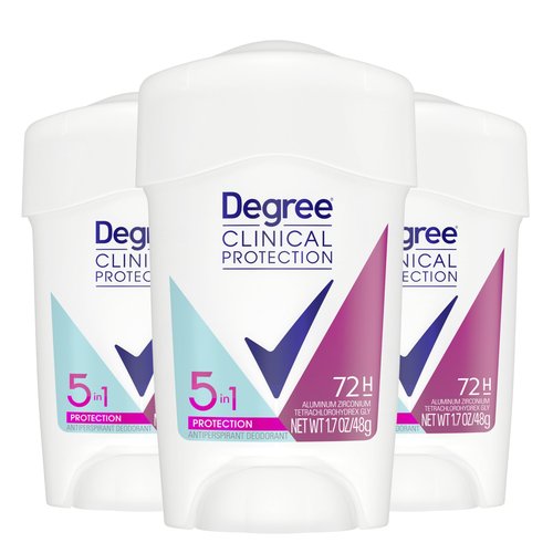 Degree Clinical Protection Antiperspirant Deodorant 5-in-1, Pack of 3, 72-Hour Sweat & Odor Protection 1.7 oz