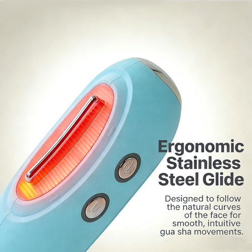 Face Massager Tool with Red Light Therapy for Face, Jade＆Rose Quartz Microcurrent Facial Device with Vibration＆7-Color LED Warm Heat, Gua Sha Facial Tools for Lifting, De-Puffing, Lymphatic Drainage
